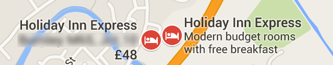 Google Maps hotel finder two pins